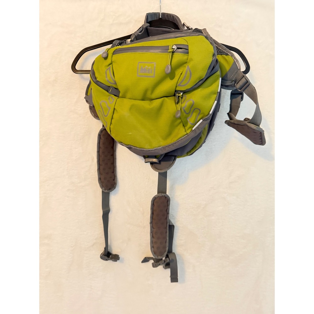 REI Co-op Dog Hiking Pack‎ Harness Saddlebag Lime Green Grey Reflective Medium